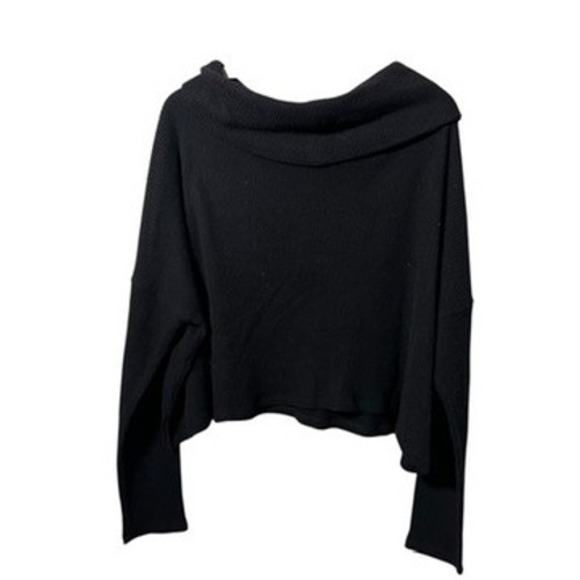 Splendid Black Off Shoulder Cowl Neck Ribbed Knit Top S NWOT Long Sleeve Cozy - Picture 4 of 5